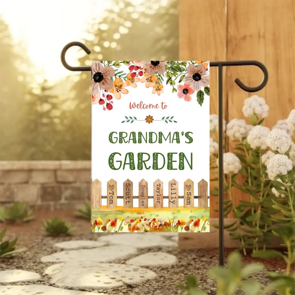 Personalized Grandma's Garden Fence Flag