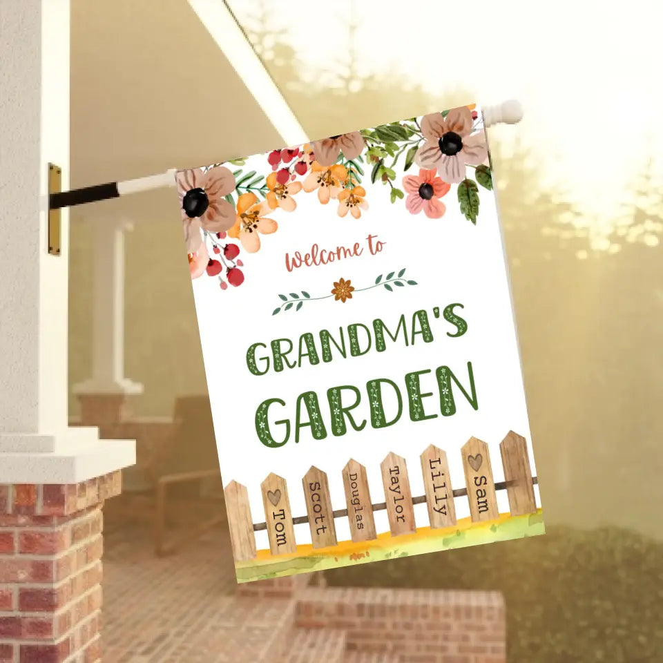 Personalized Grandma's Garden Fence Flag