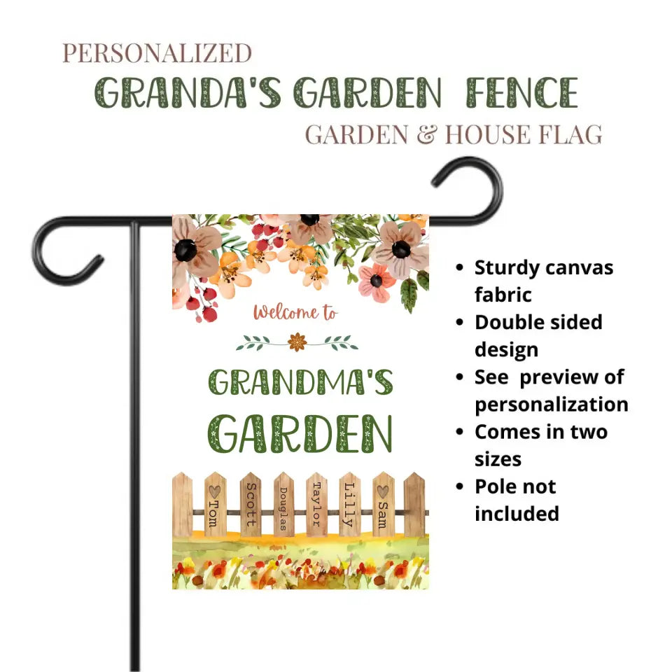 Personalized Grandma's Garden Fence Flag