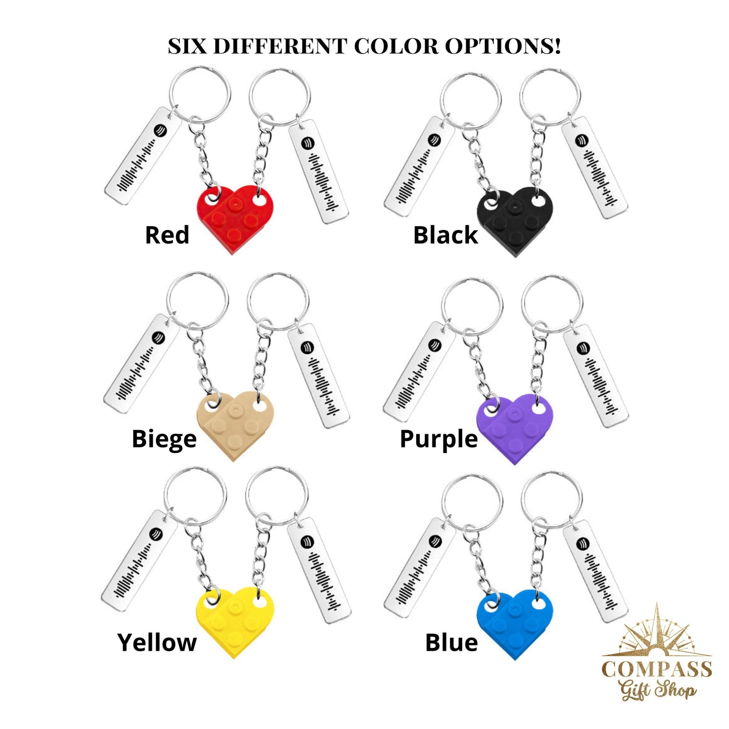 Connecting Heart Bricks & Engraved Song Code Pair of Keychains for Two