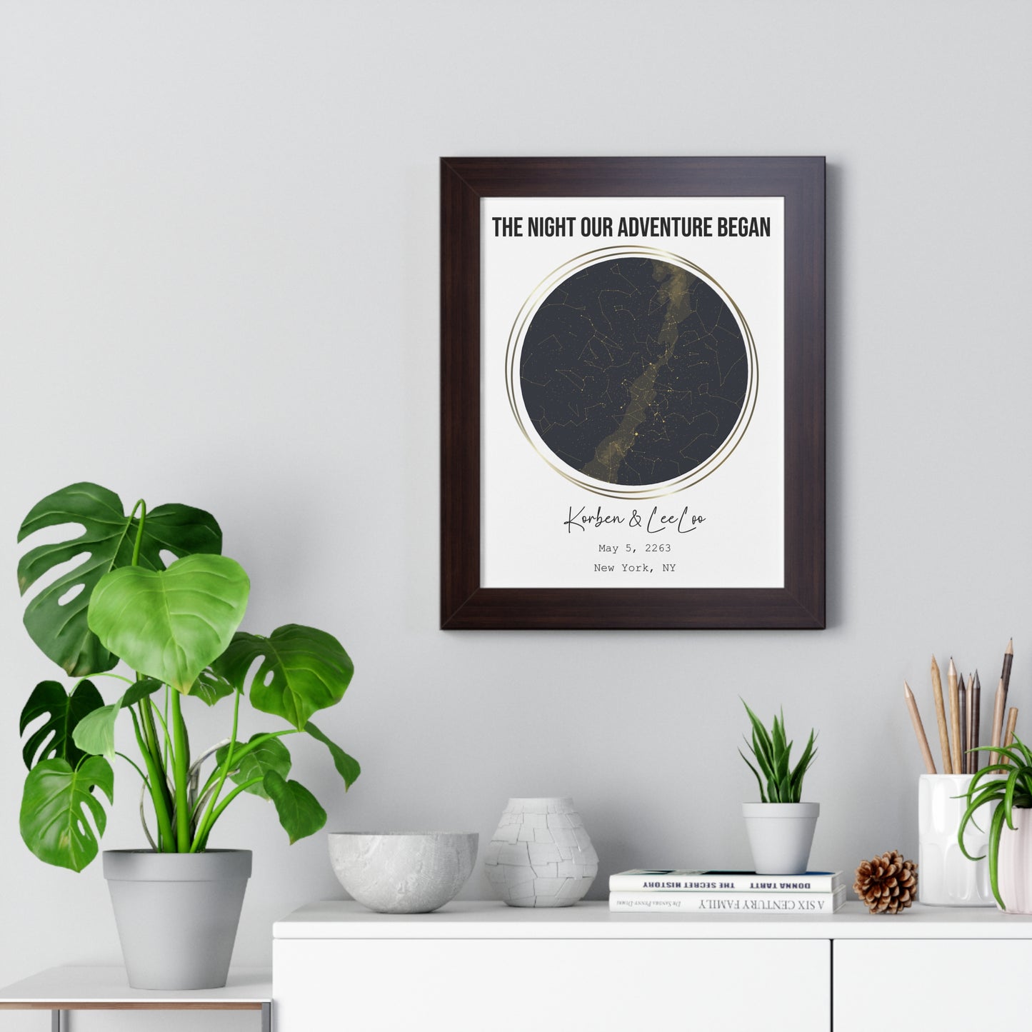 Black & Gold Personalized Star Map with Frame
