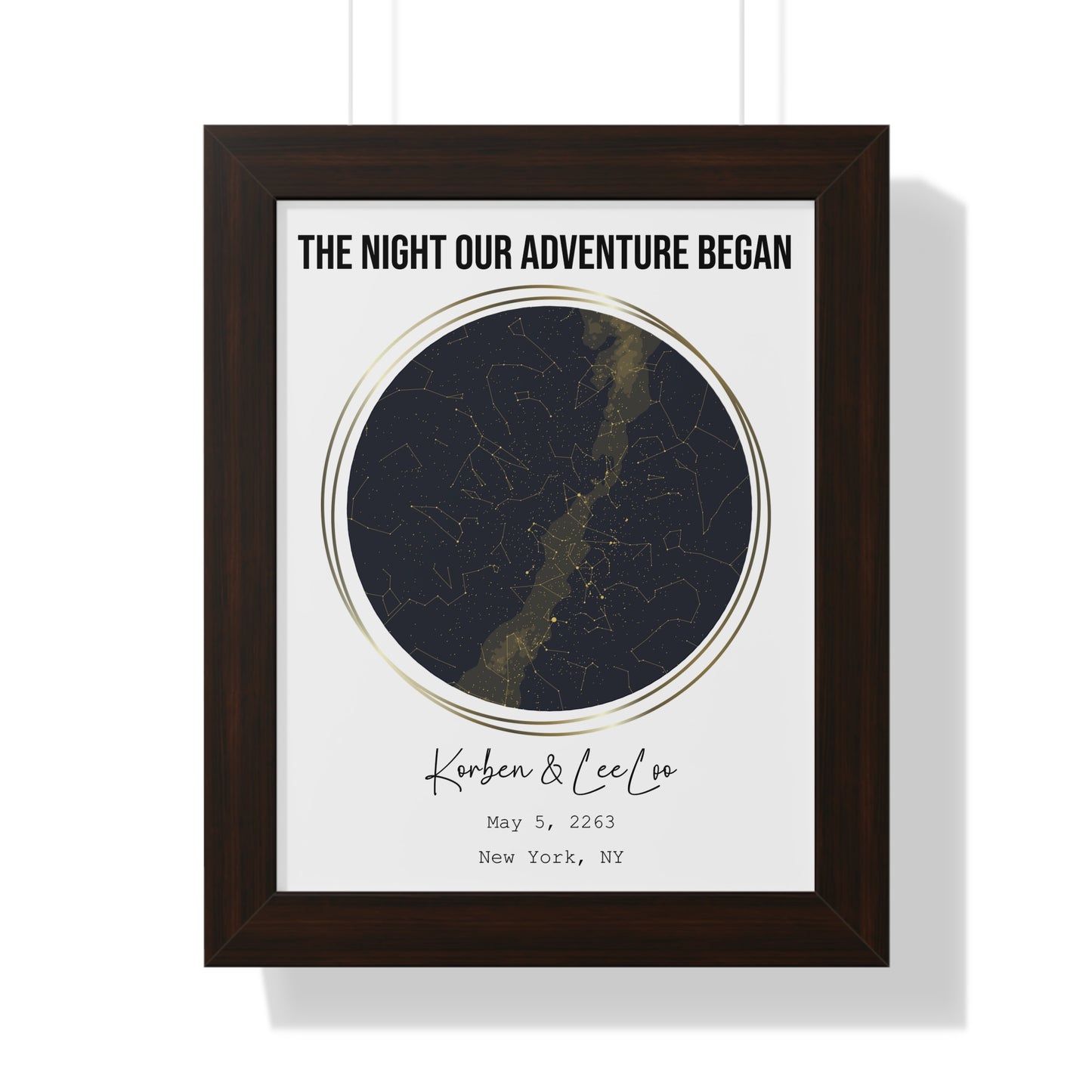 Black & Gold Personalized Star Map with Frame