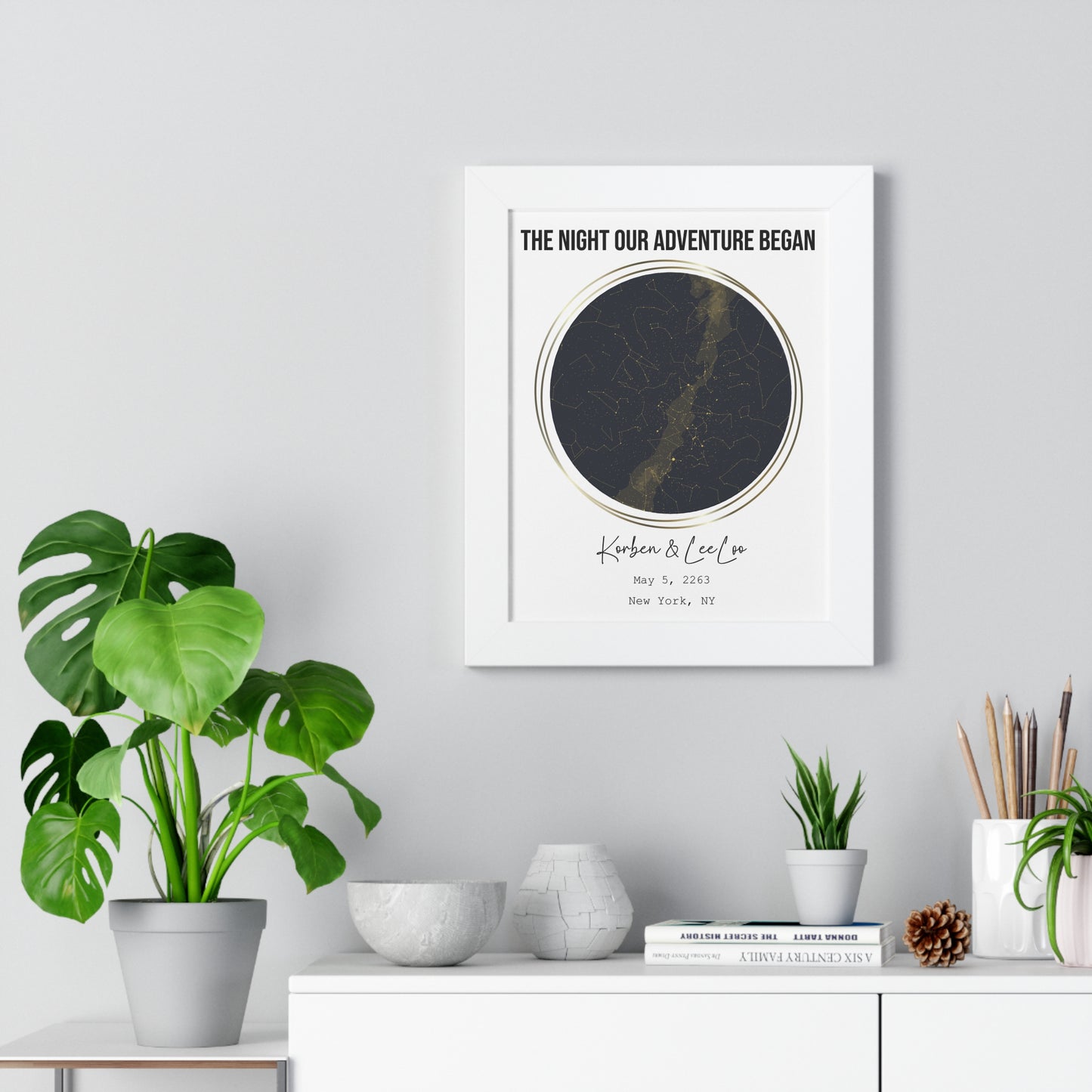 Black & Gold Personalized Star Map with Frame