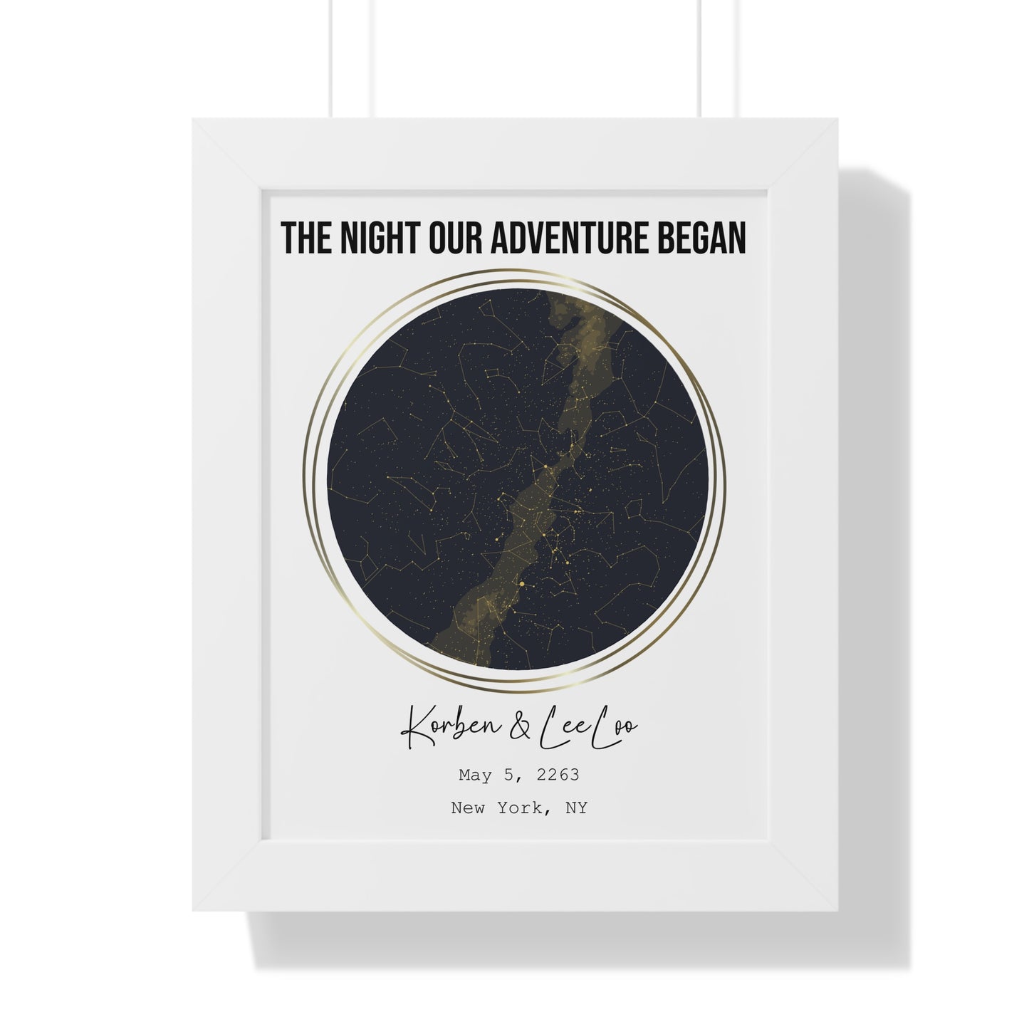Black & Gold Personalized Star Map with Frame