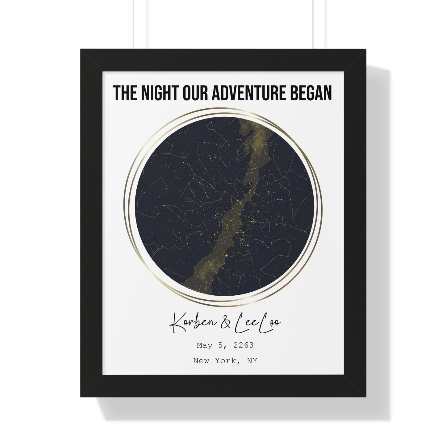 Black & Gold Personalized Star Map with Frame