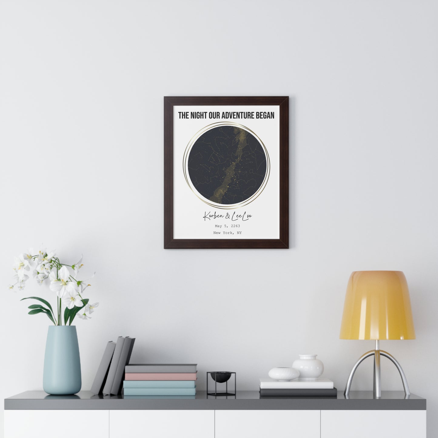 Black & Gold Personalized Star Map with Frame
