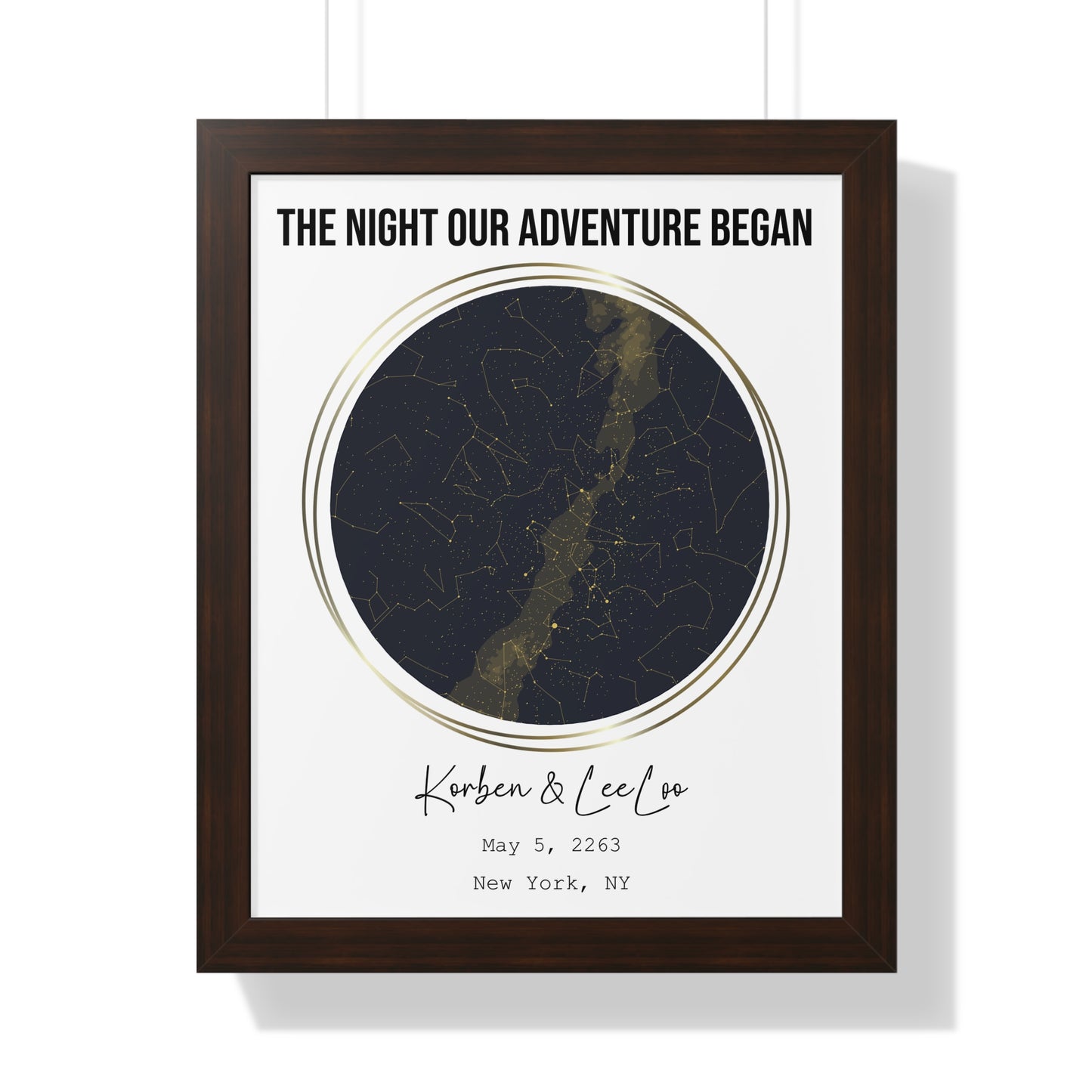 Black & Gold Personalized Star Map with Frame