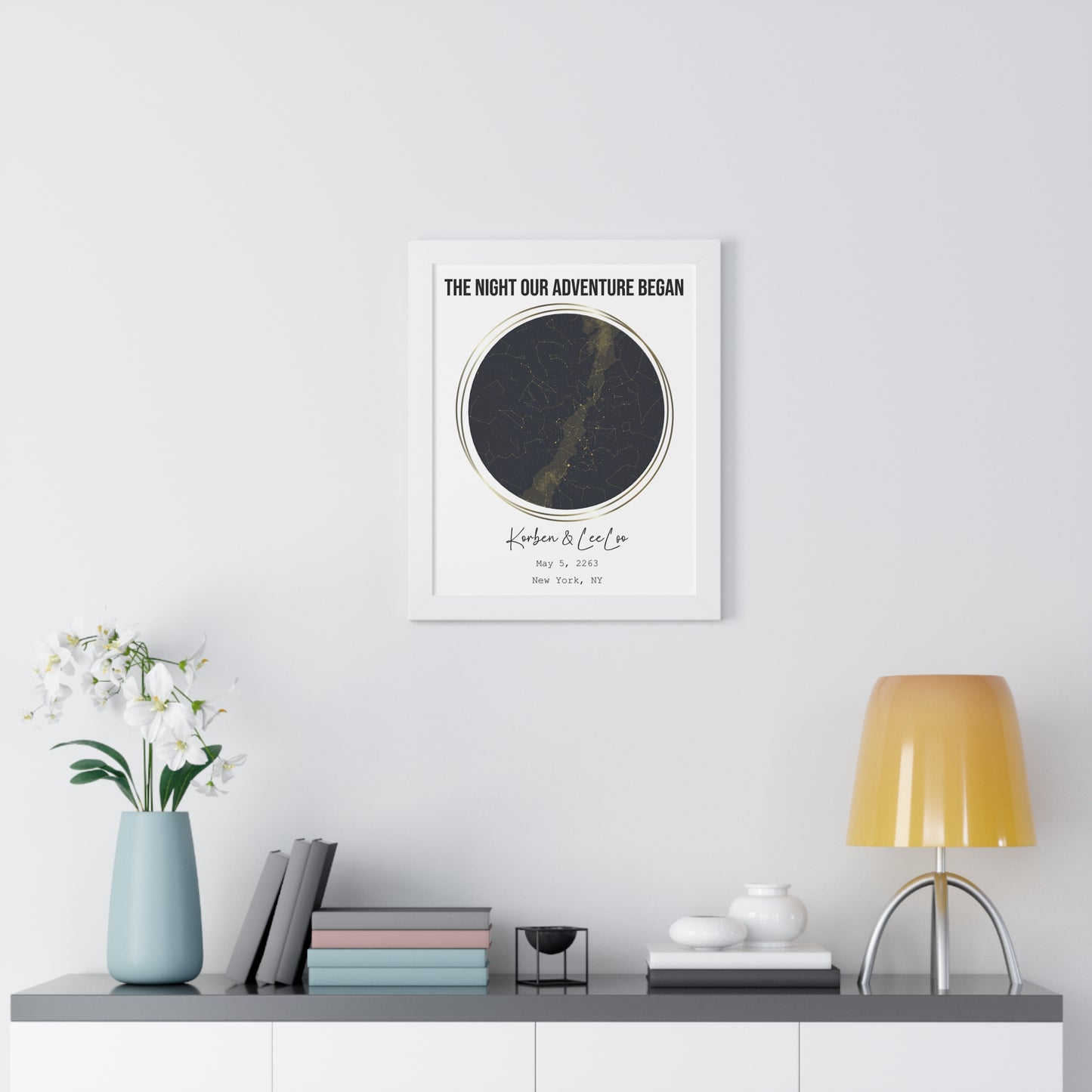 Black & Gold Personalized Star Map with Frame