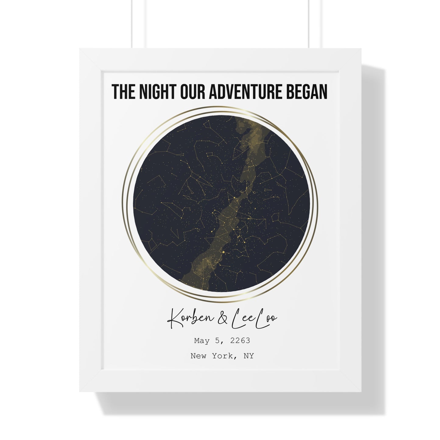 Black & Gold Personalized Star Map with Frame