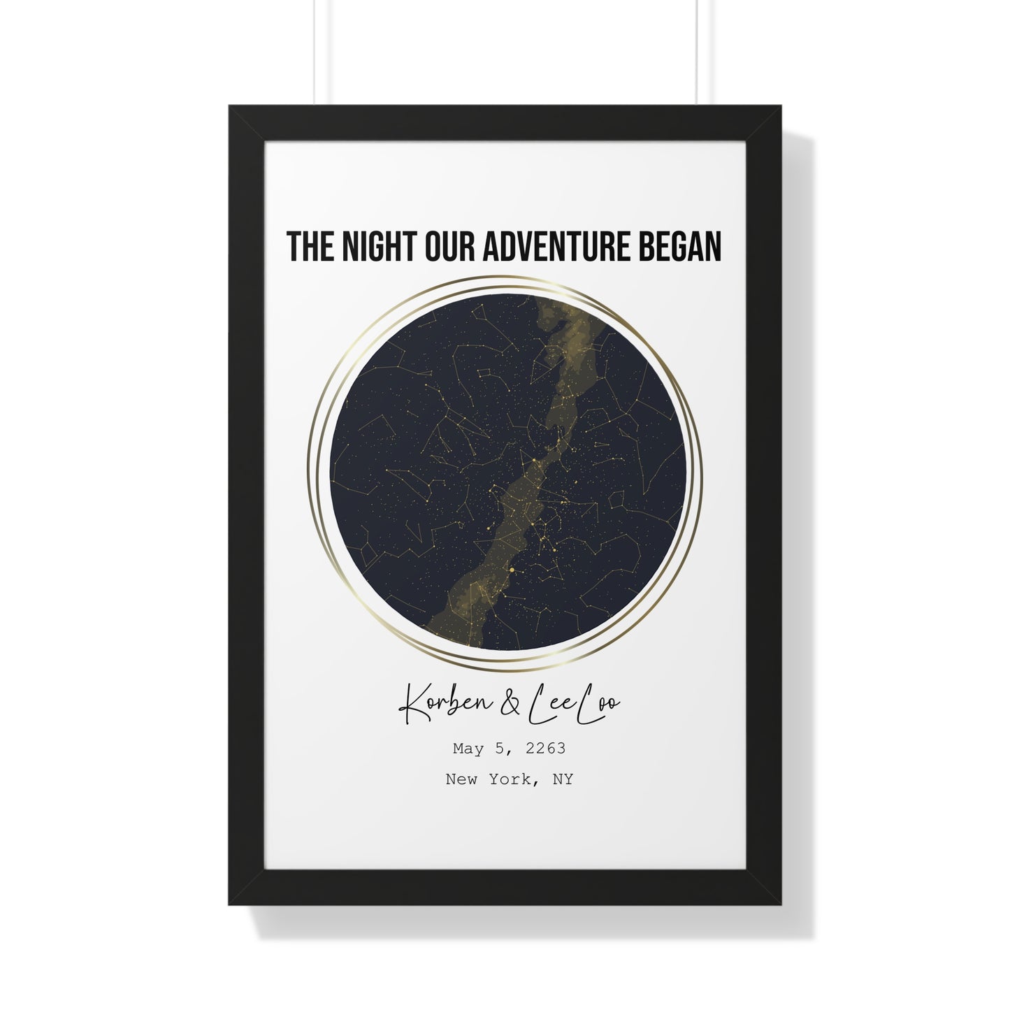 Black & Gold Personalized Star Map with Frame