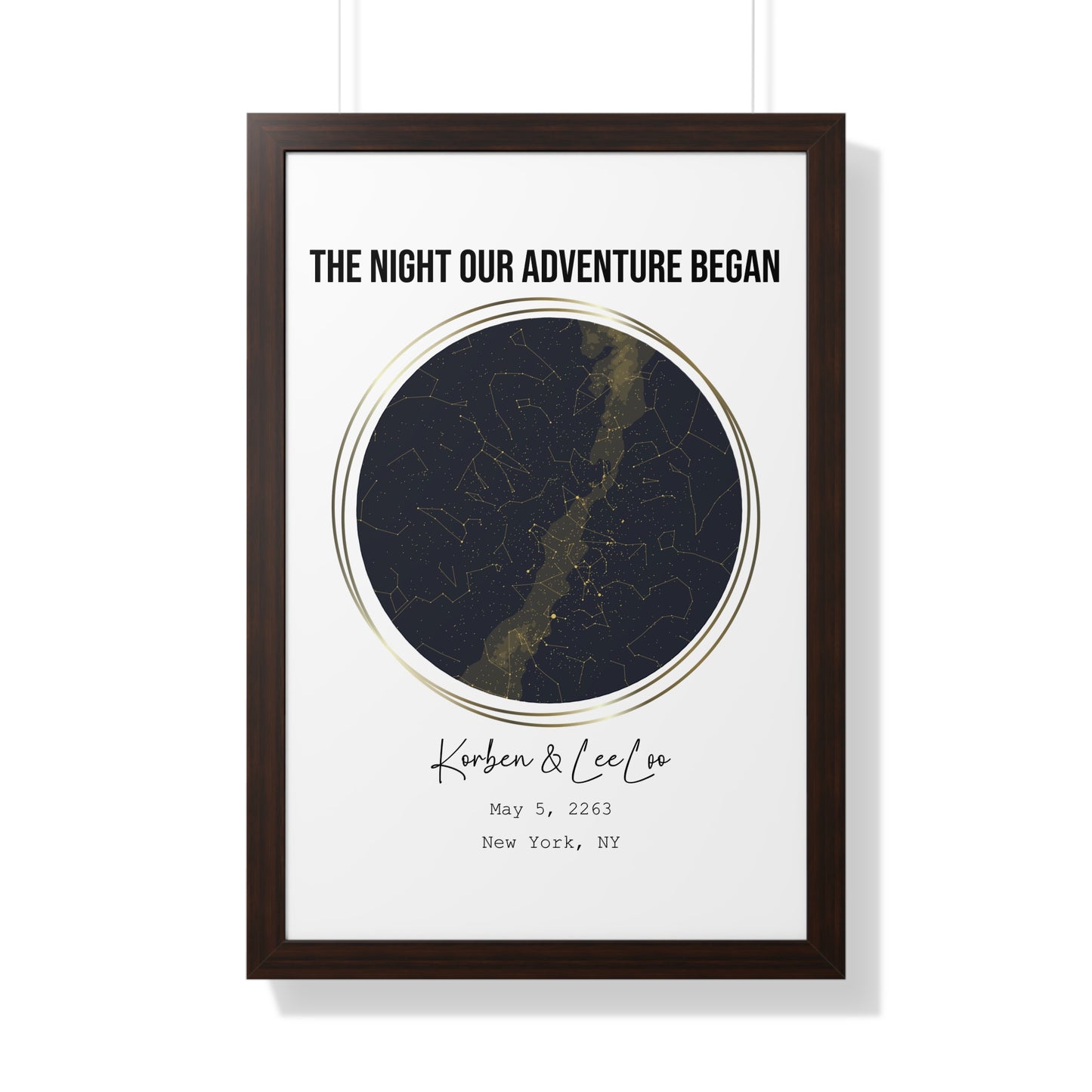 Black & Gold Personalized Star Map with Frame