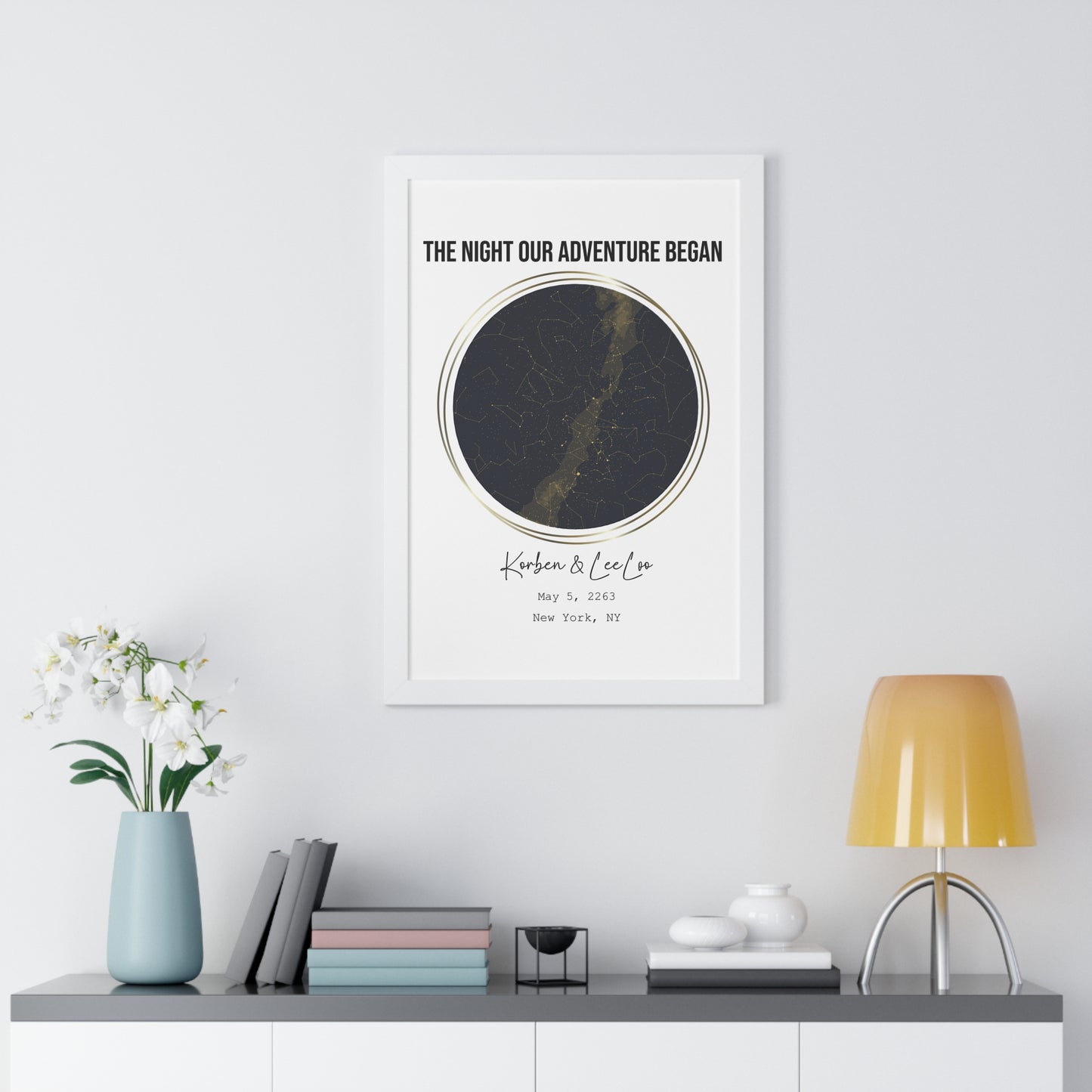 Black & Gold Personalized Star Map with Frame