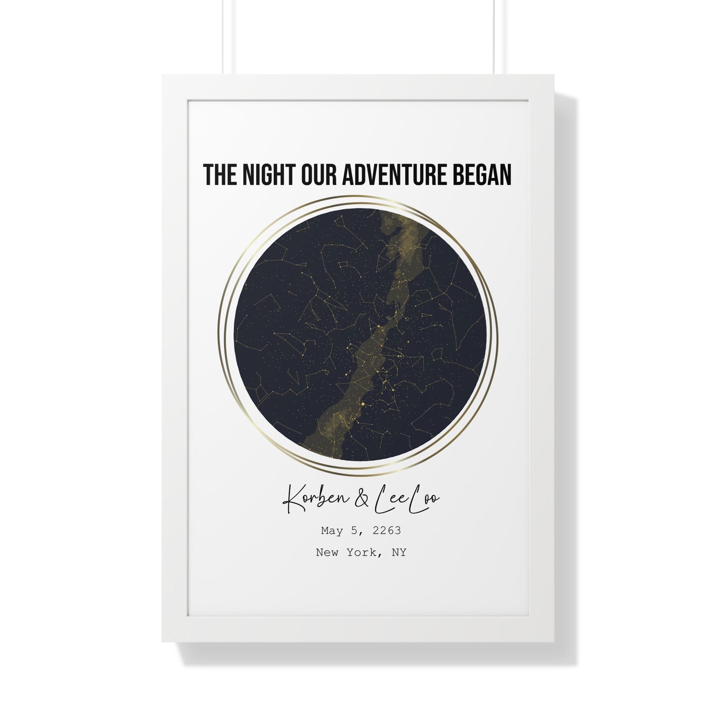 Black & Gold Personalized Star Map with Frame