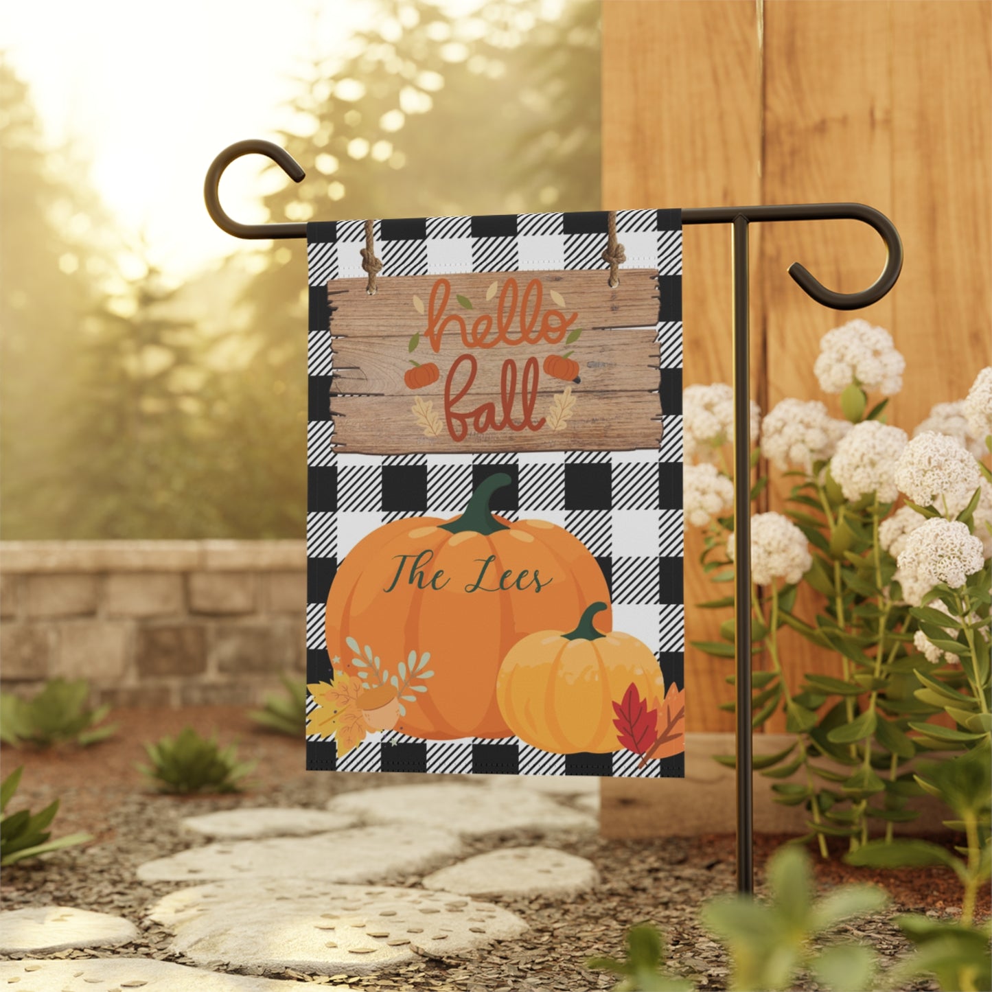 Personalized Buffalo Plaid Pumpkin Garden & House Banner