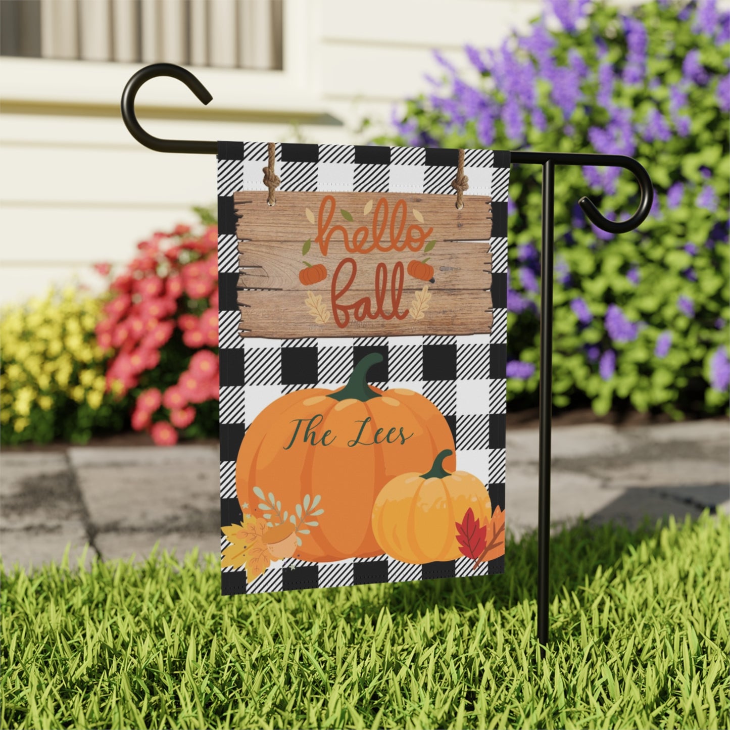 Personalized Buffalo Plaid Pumpkin Garden & House Banner