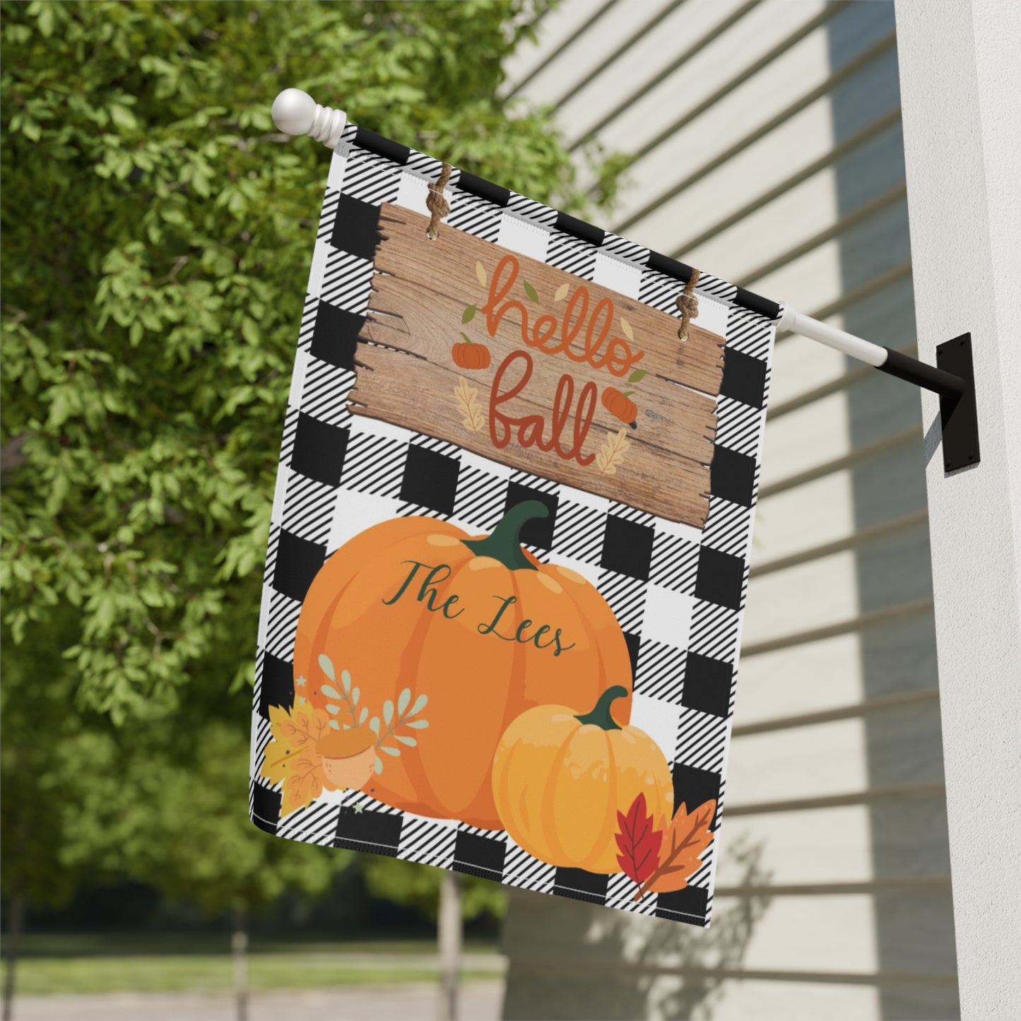 Personalized Buffalo Plaid Pumpkin Garden & House Banner