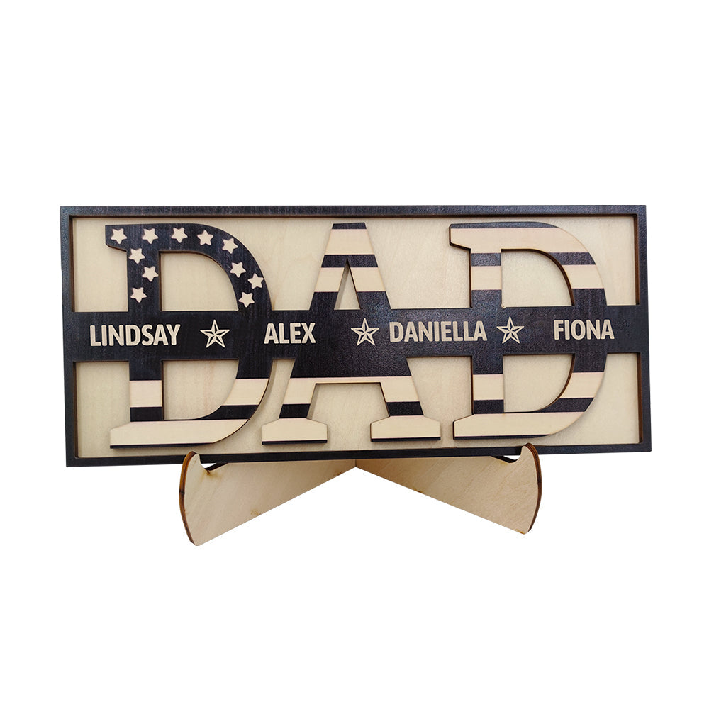 Personalized Wooden Dad Stars & Stripes Sign with Custom Family Names