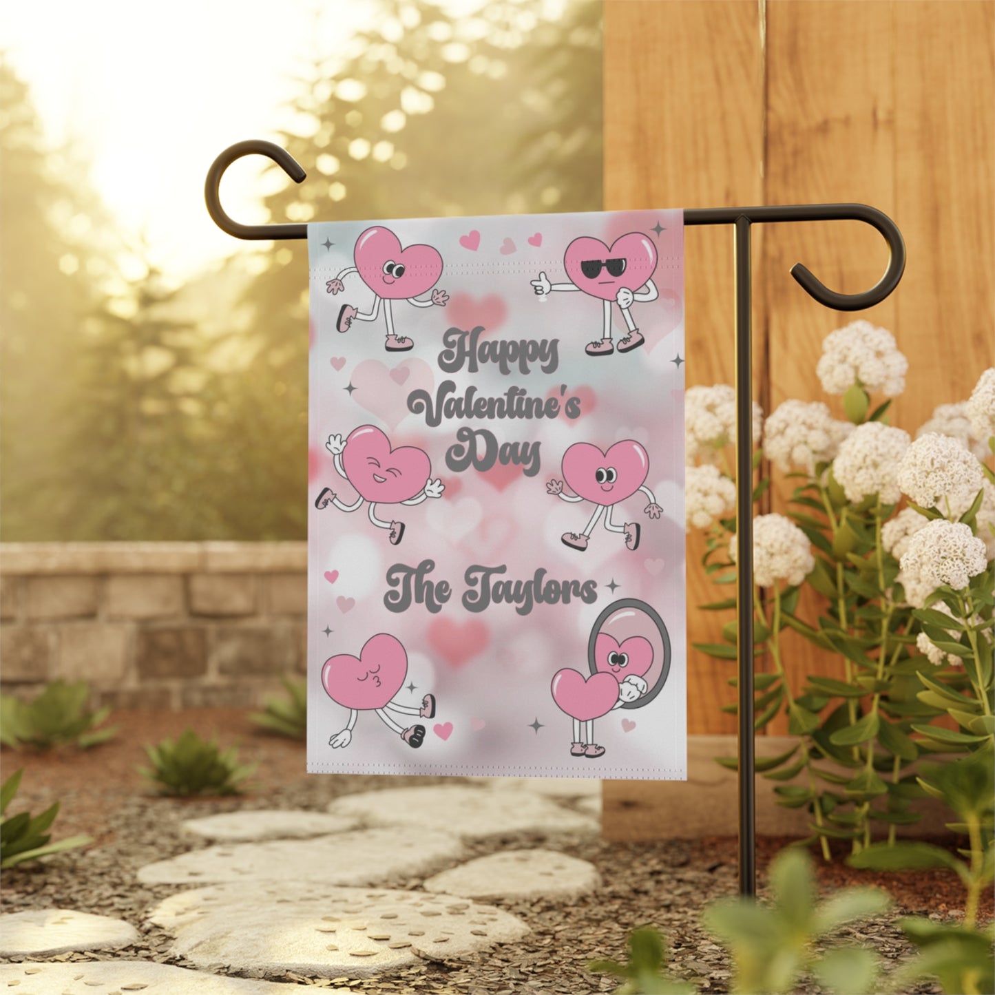 Retro Hearts Valentine's Day Garden Flag