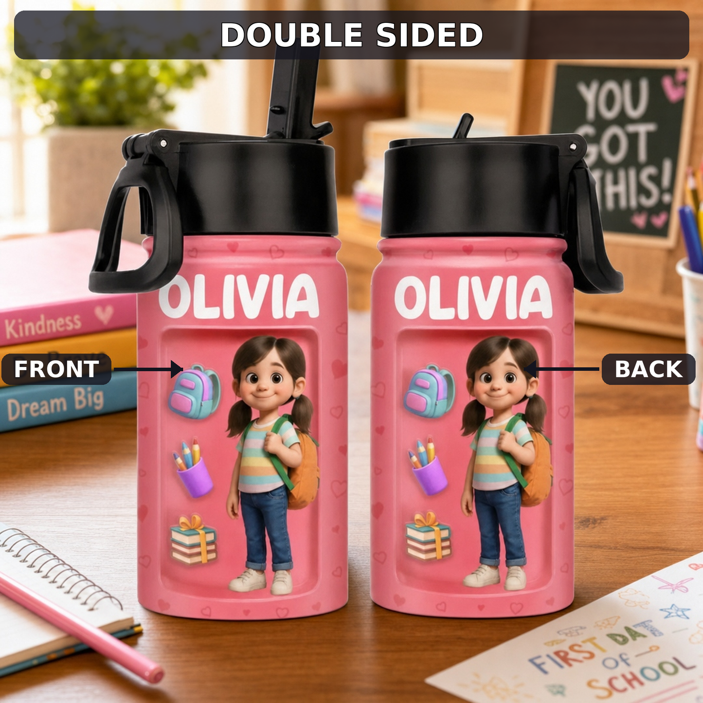 Personalized Kids Water Bottle with Custom 3D Puffy Photo Effect