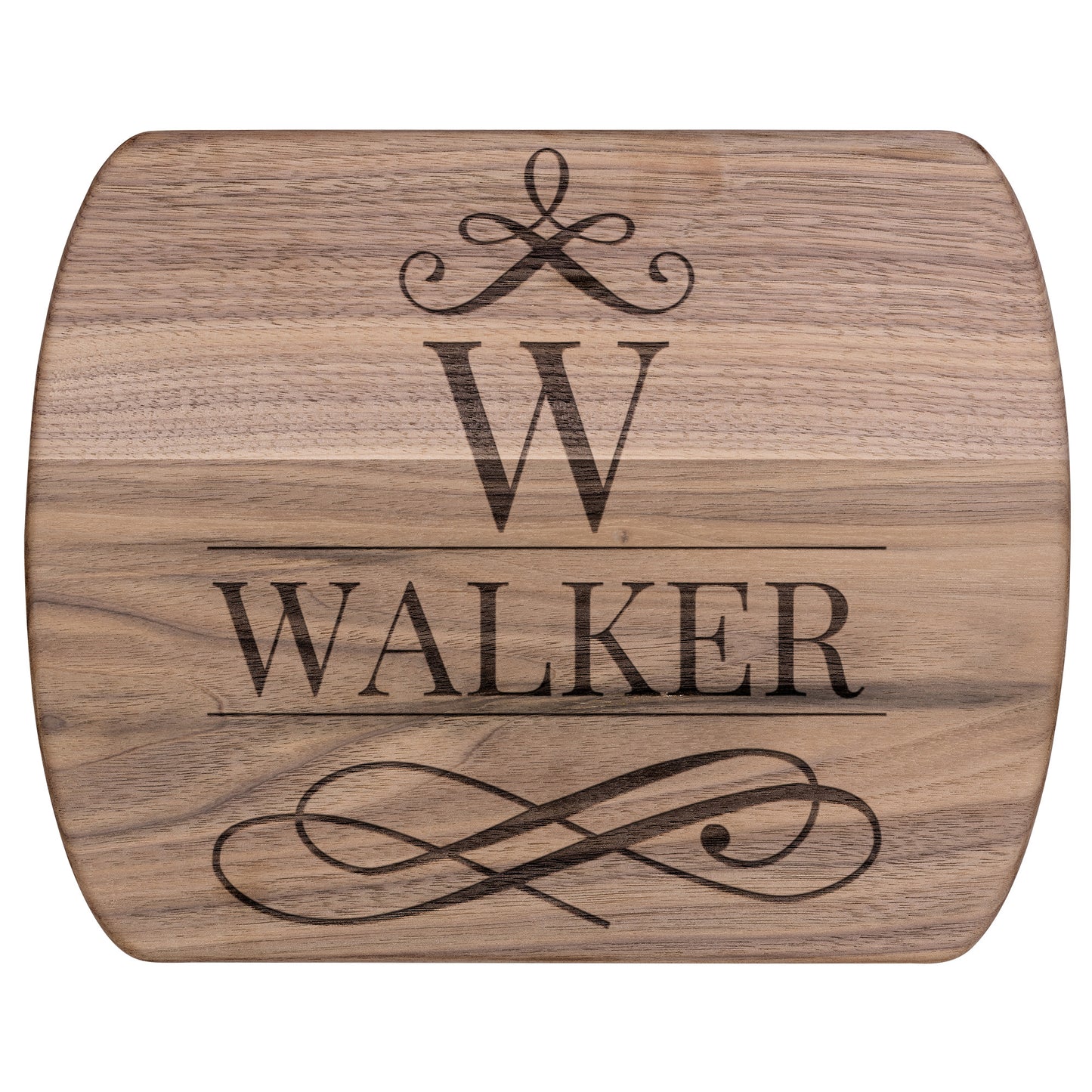 Personalized Family Name Oval Cutting Board in Maple and Walnut Premium Wood