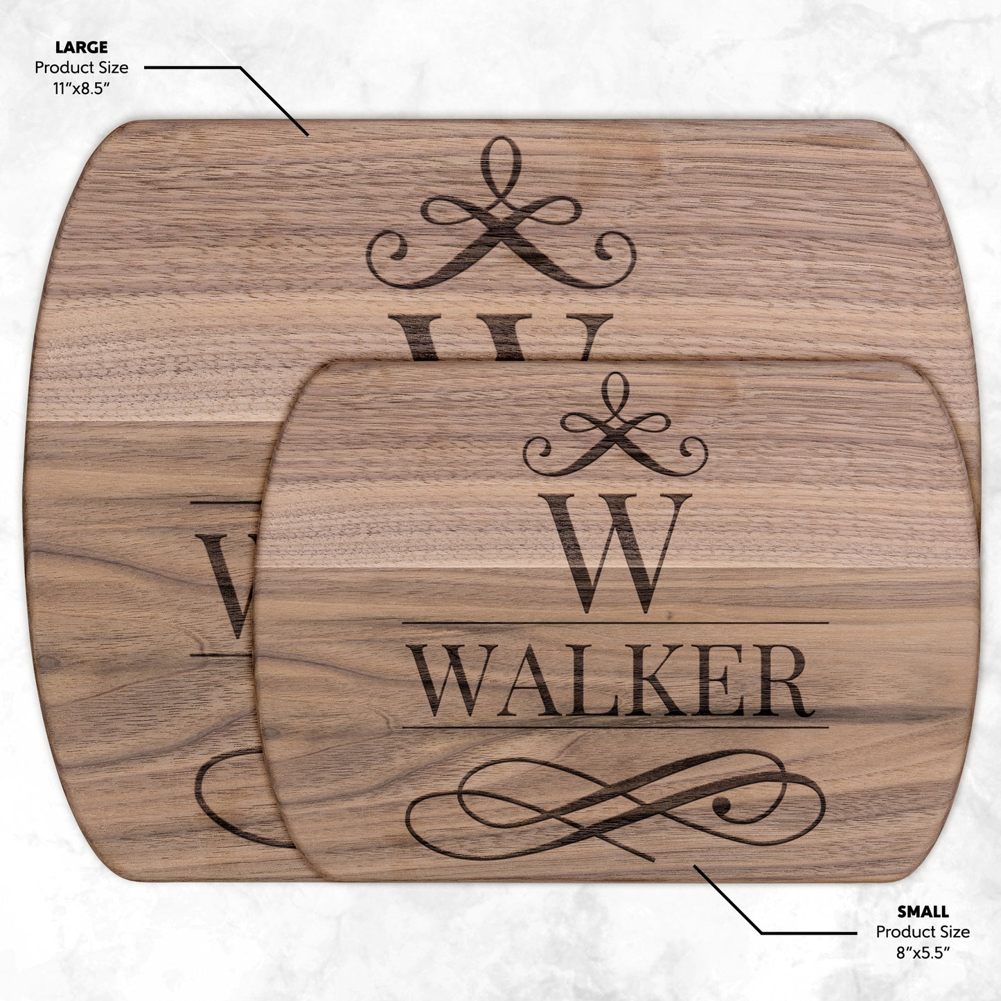 Personalized Family Name Oval Cutting Board in Maple and Walnut Premium Wood