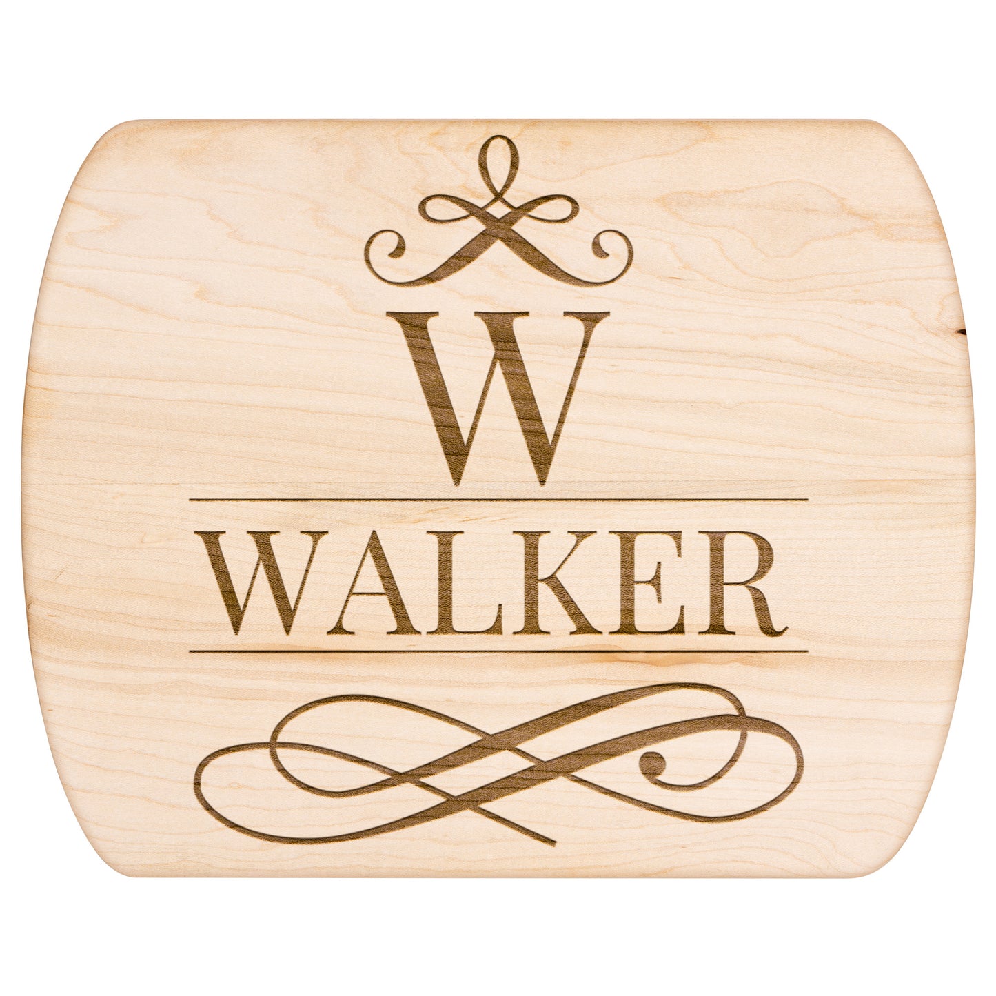 Personalized Family Name Oval Cutting Board in Maple and Walnut Premium Wood