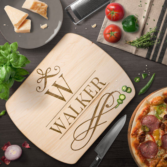 Personalized Family Name Oval Cutting Board in Maple and Walnut Premium Wood