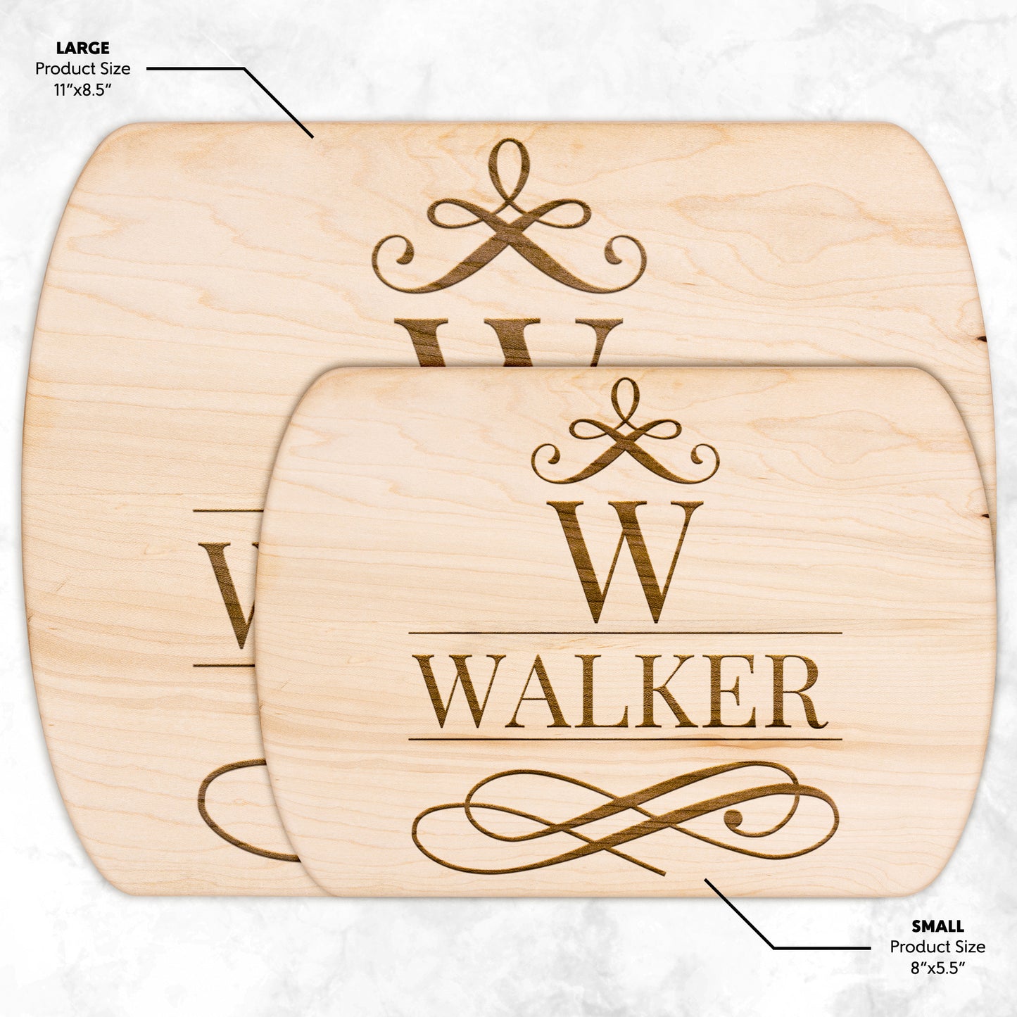 Personalized Family Name Oval Cutting Board in Maple and Walnut Premium Wood