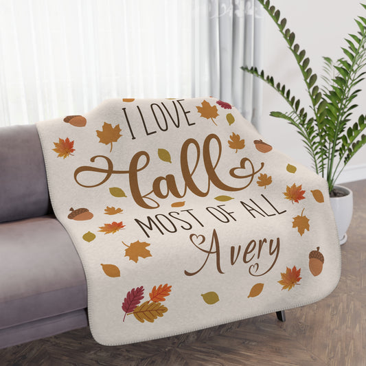 I Love Fall Most of All Personalized Sherpa Blanket Context 2