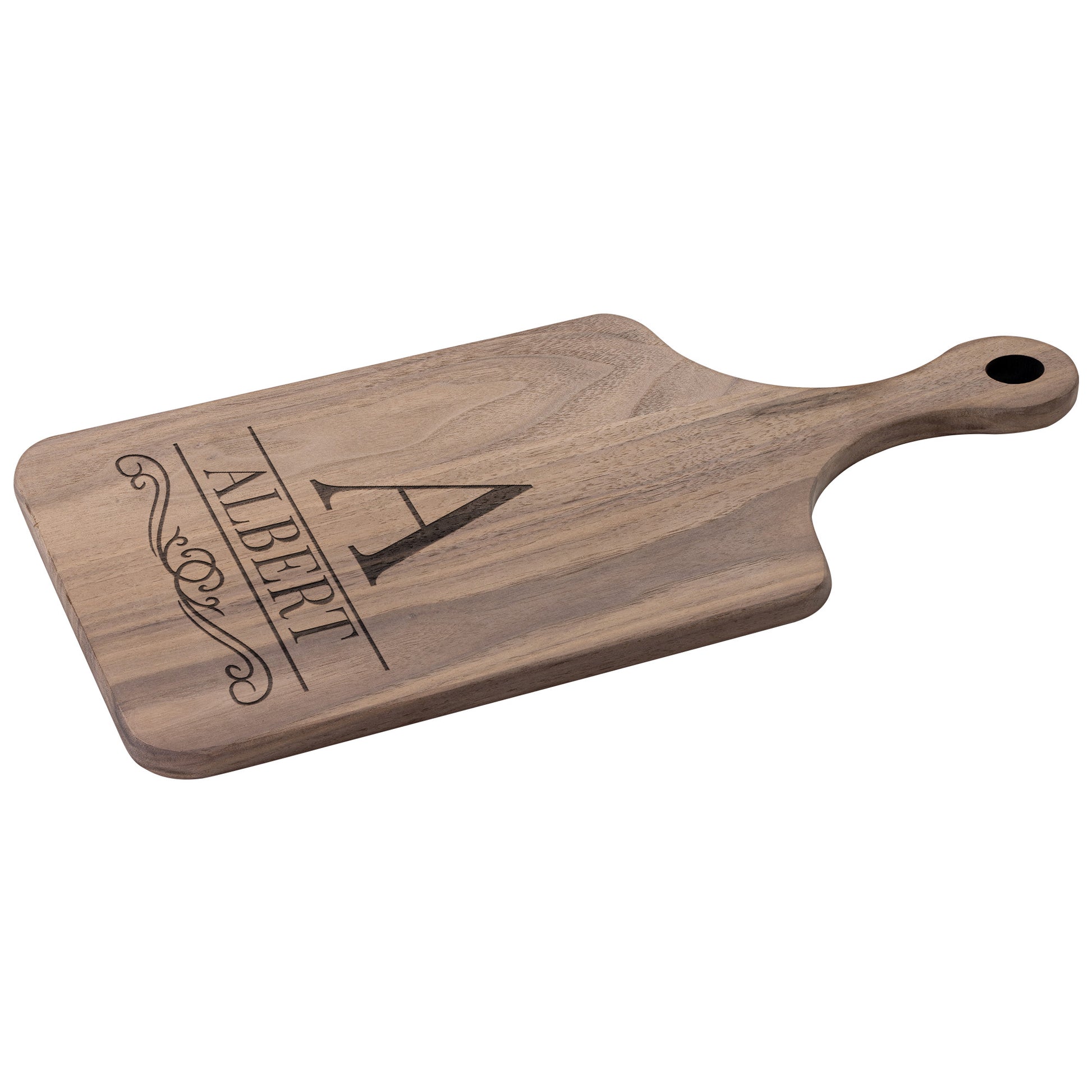 Monogramed Premium Hardwood Engraved Cutting Board with Handle Walnut