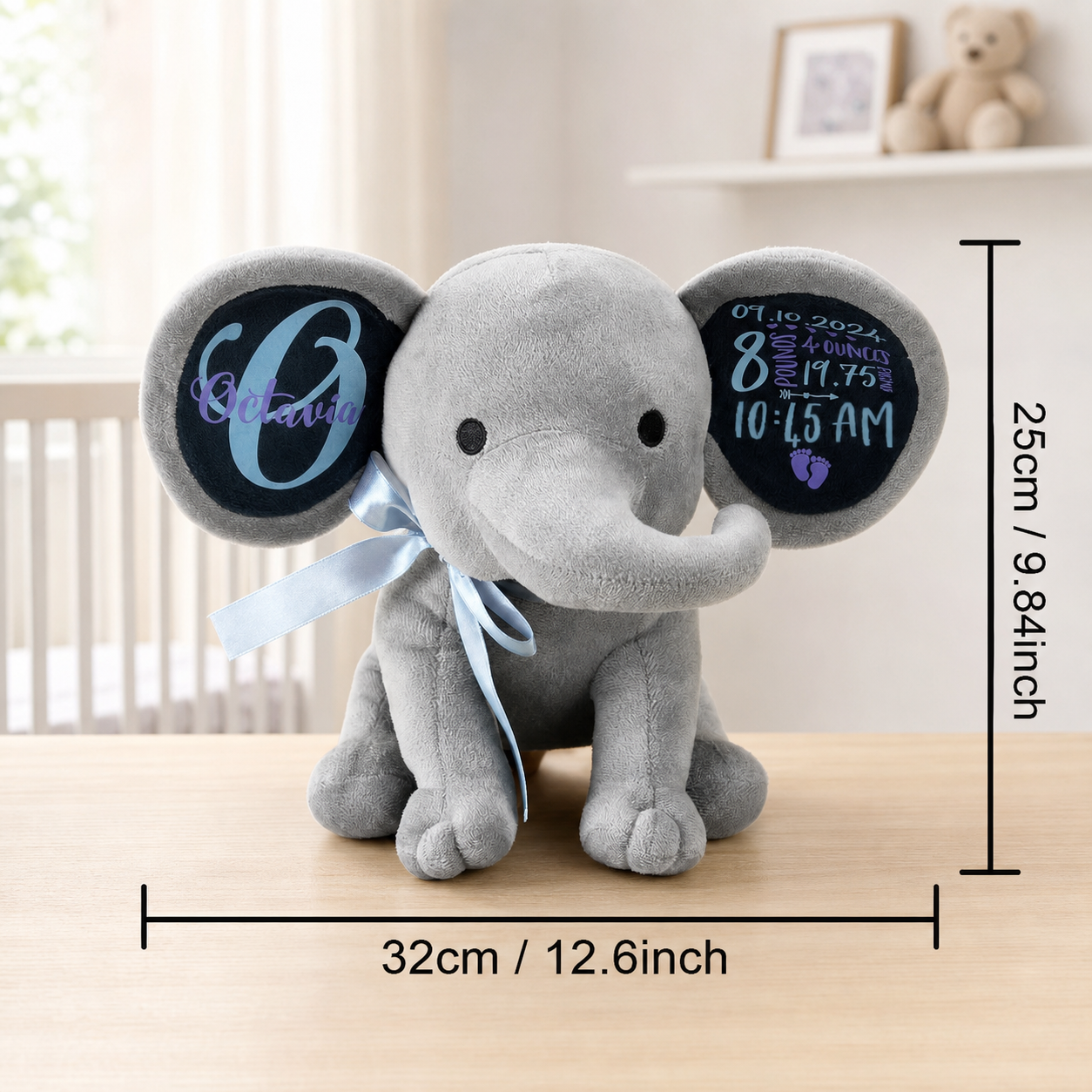 Personalized Birth Announcement Elephant Plush Stuffed Animal
