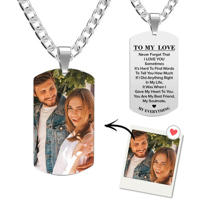 Engraved Photo & Name Stainless Steel Dog Tag Necklace