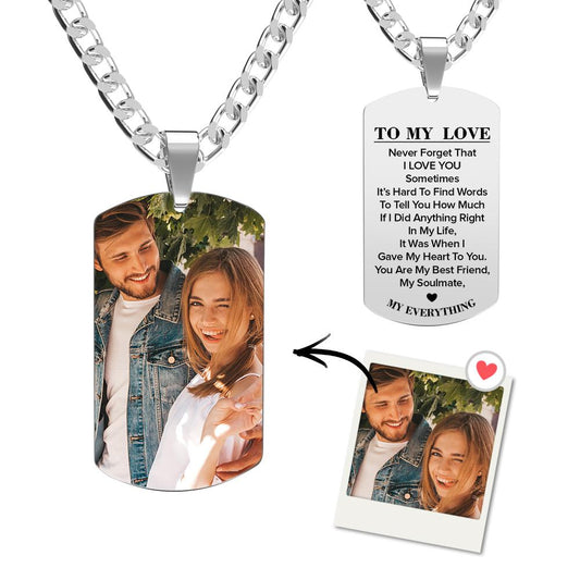 Engraved Photo & Name Stainless Steel Dog Tag Necklace