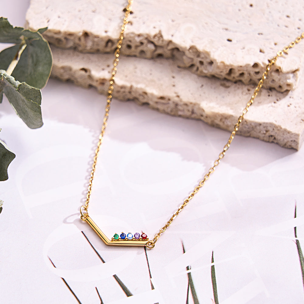 Personalized Birthstone V Shaped Necklace