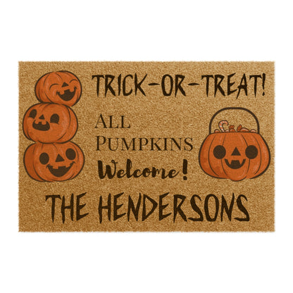 Trick or Treat All Pumpkins Welcome Door Mat