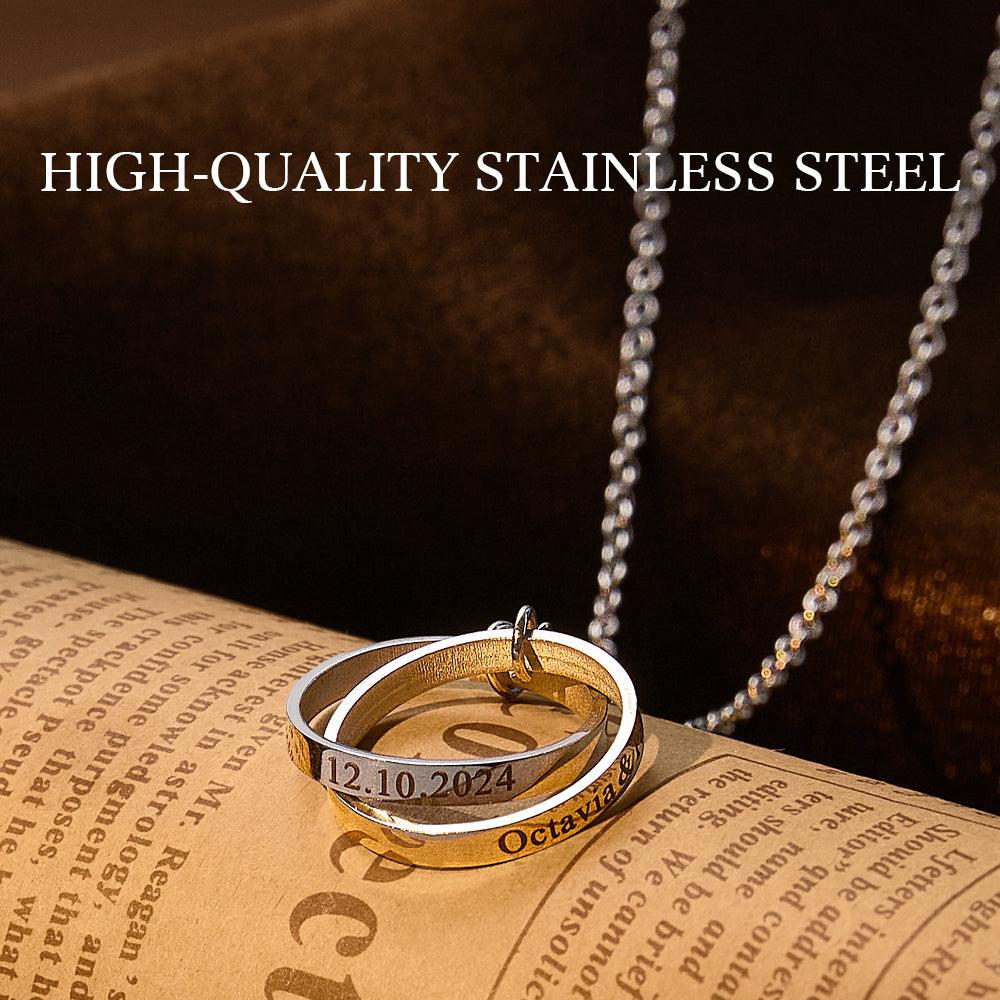 Personalized Double Ring Necklace with Engraved Name