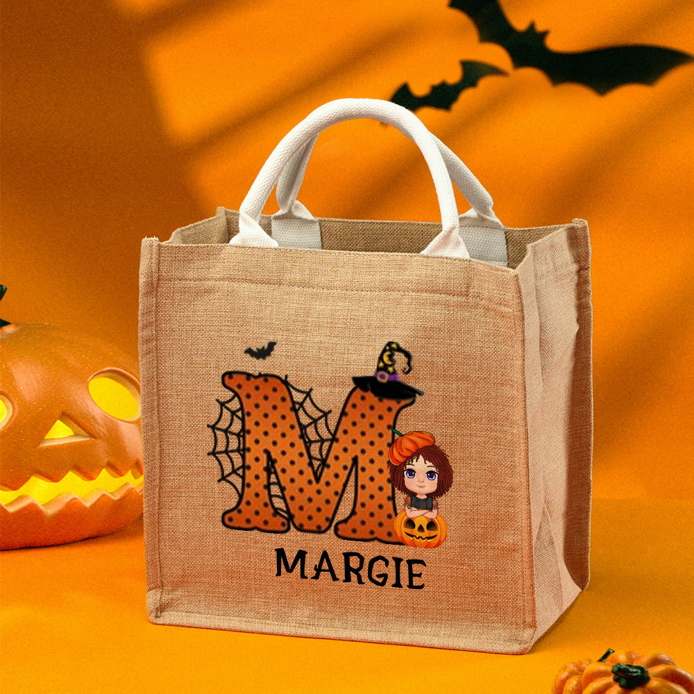 Personalized Cartoon Character Trick or Treat Candy Jute Tote Bag