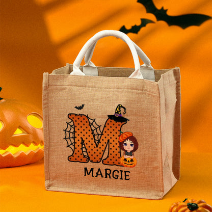 Personalized Cartoon Character Trick or Treat Candy Jute Tote Bag