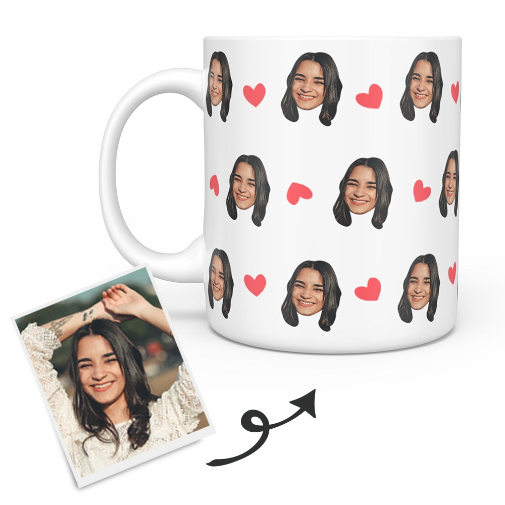 Personalized Face & Hearts Coffee Mug