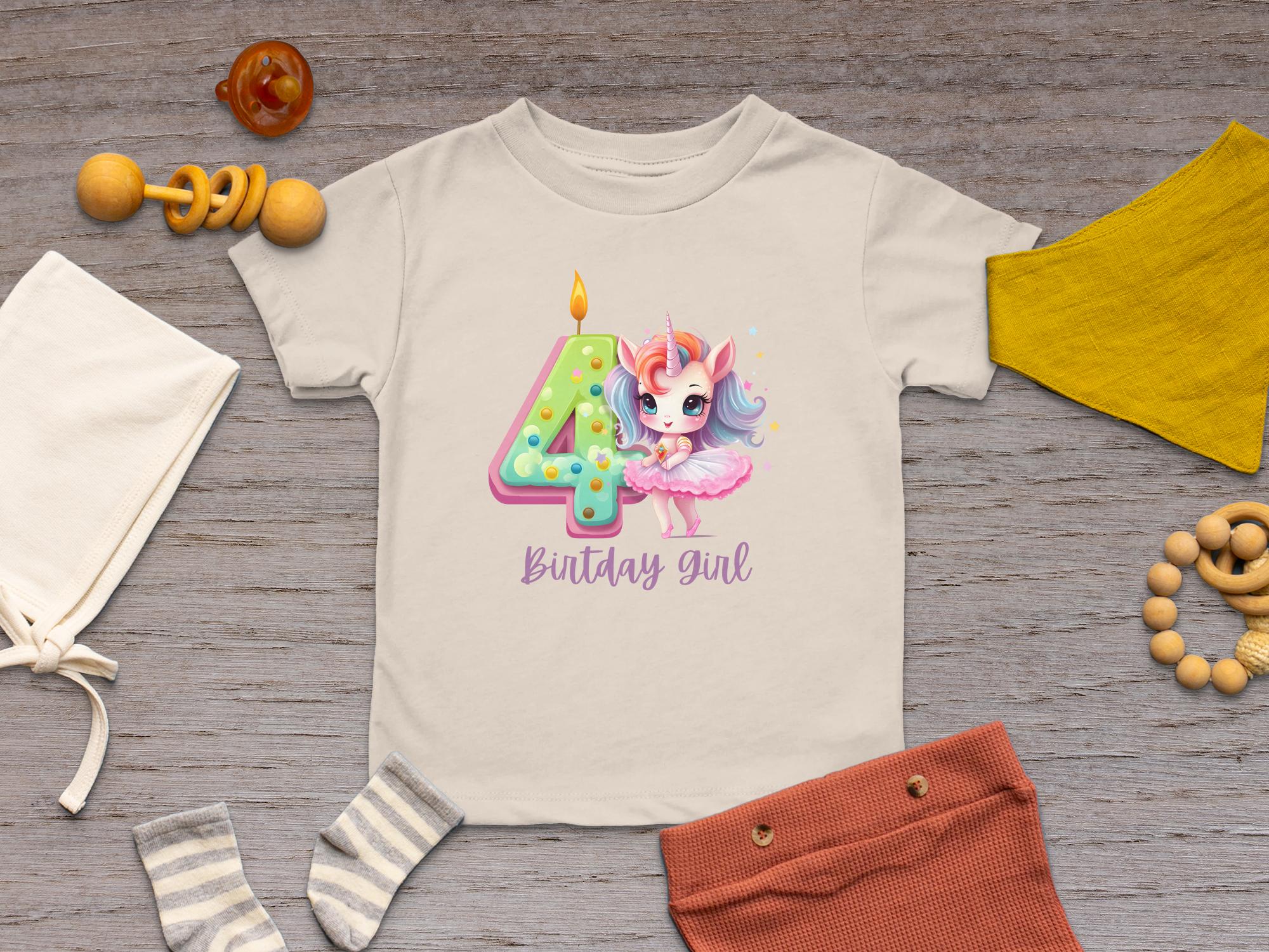 Cute Unicorn 4th Birthday Girl Toddler Shirt, Perfect Gift for Toddler Birthday, Great Gift for Girl's Birthday Party