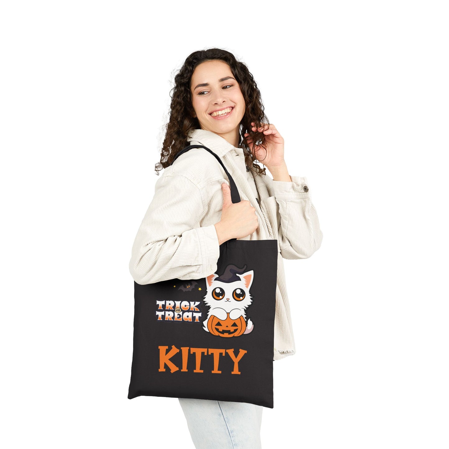 Personalized Trick or Treat Cute Kitten Halloween Tote Candy Bag for Cat Kovers