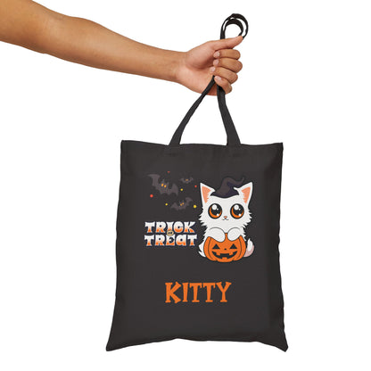 Personalized Trick or Treat Cute Kitten Halloween Tote Candy Bag for Cat Kovers