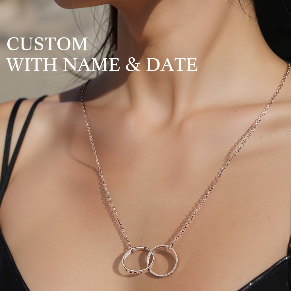 Personalized Double Ring Necklace with Engraved Name