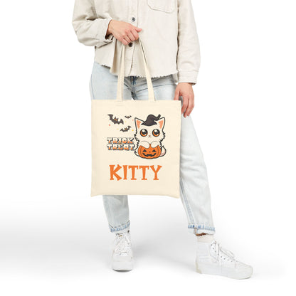 Personalized Trick or Treat Cute Kitten Halloween Tote Candy Bag for Cat Kovers