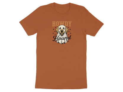 T-shirt with a "Howdy Hound" graphic of a dog in a ghost costume.
