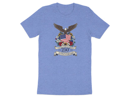 Blue t-shirt with an eagle, flag, and "250th Anniversary" text.