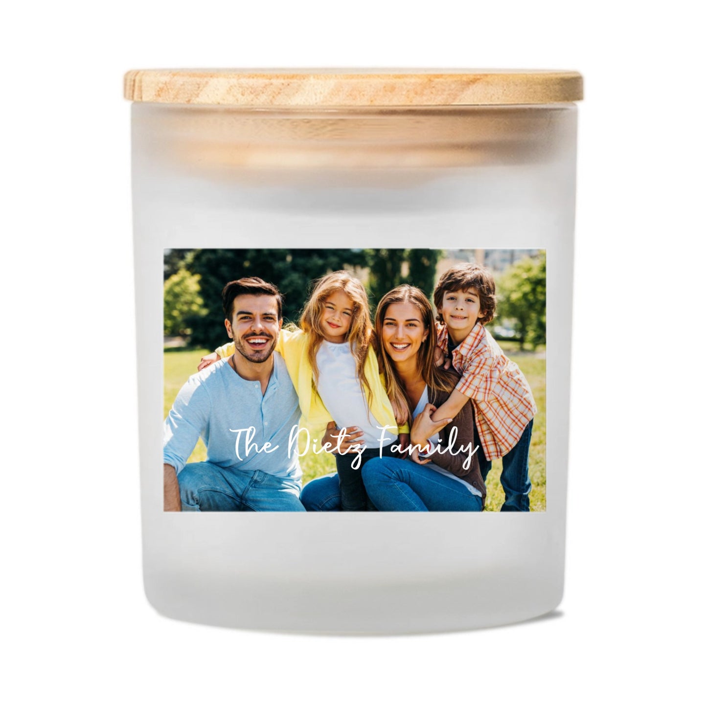 Family Photo and Name Frosted Glass Scented Candles