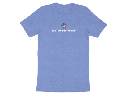 Heathered lavender t-shirt with "250 YEARS OF FREEDOM" and a star graphic.