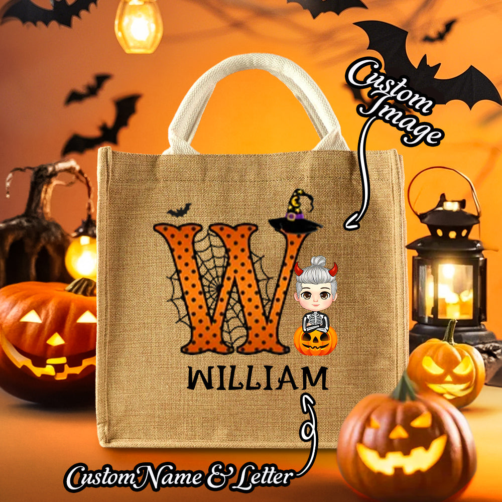 Personalized Cartoon Character Trick or Treat Candy Jute Tote Bag