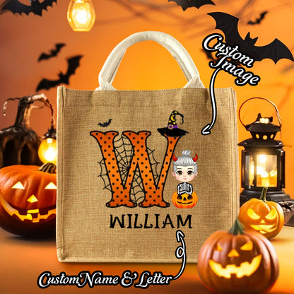 Personalized Cartoon Character Trick or Treat Candy Jute Tote Bag